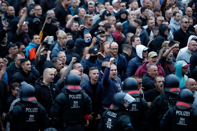 Manifestantes de la ultaderecha en Chemnitz, Alemania.