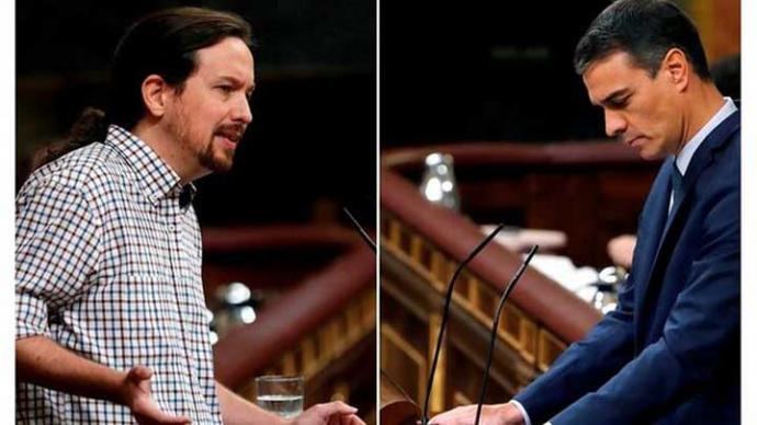 Pedro Sánchez y Pablo Iglesias en su último enfrentamiento parlamentario durante la investidura.  