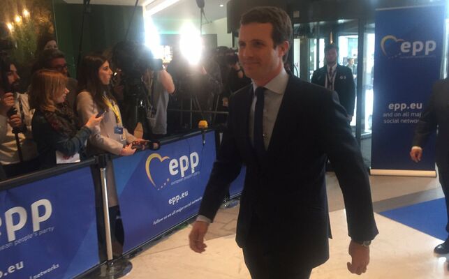 Pablo Casado, a su llegada a Bruselas a una reunión del PPE, el 28 de mayo de 2019. @EPP