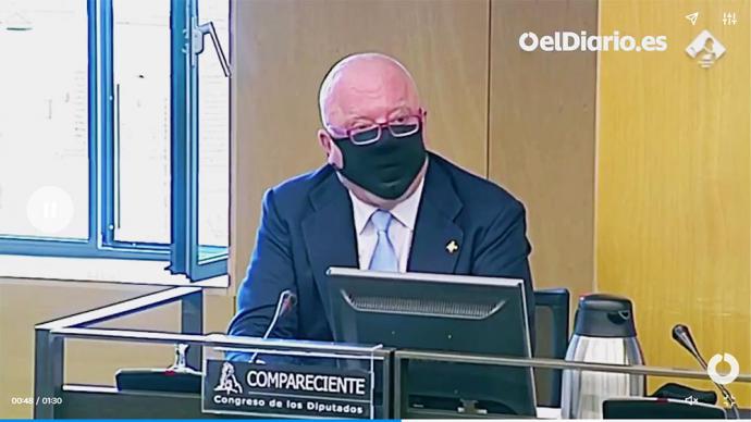 El comisario jubilado José Manuel Villarejo durante su comparecencia ante la comisión de investigación de Kitchen en el Congreso. (captura de pantalla)