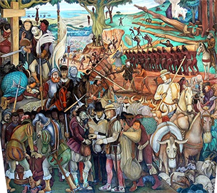 Diego Rivera – Desembarco de los españoles en Veracruz. Palacio Nacional de México