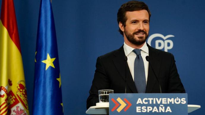 El líder del PP, Pablo Casado, este martes. PP