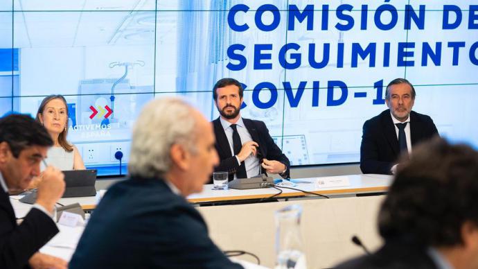 Casado, durante la Comisión de Seguimiento de la COVID-19 del PP. David Mudarra / PP