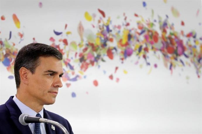 Pedro Sánchez, en la rueda de prensa en Osaka.