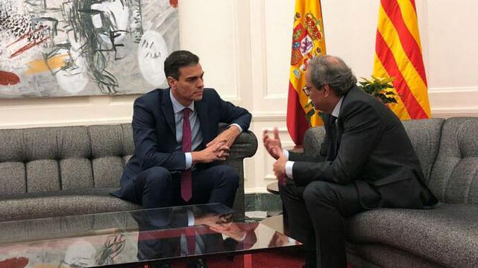 Pedro Sánchez y Quim Torra en su encuentro en Pedralbes MONCLOA 