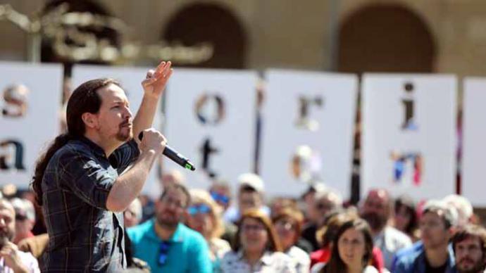 Pablo Iglesias, en el acto de campaña en Pamplona (Navarra) este sábado