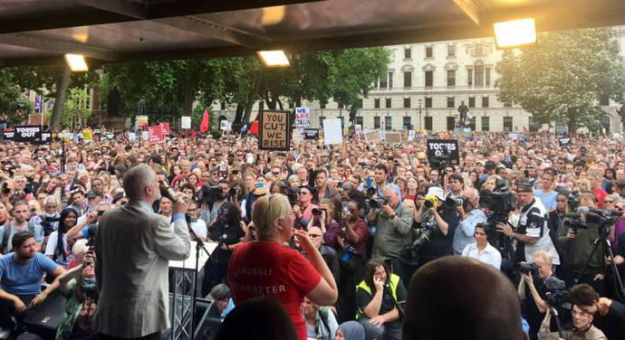 Jeremy Corbyn addressing antiausterity marchers