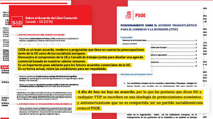 Documentos internos del PSOE sobre el CETa y el TTIP