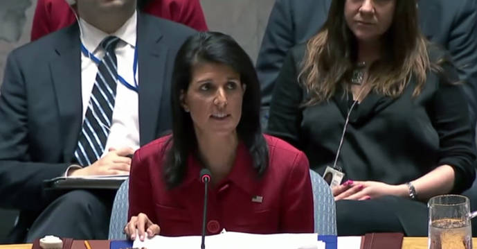 En la imagen, la embajadora de Estados Unidos ante las Naciones Unidas (ONU), Nikki Haley