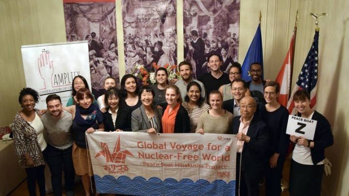 Delegation of Hibakusha pose with representatives of Amplify, the network of youth leaders working for nuclear abolition