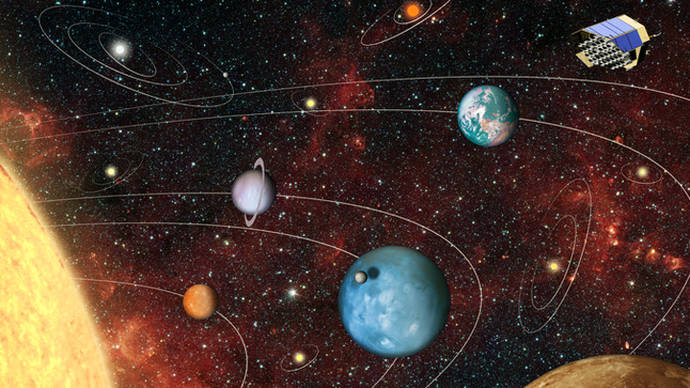 Representación artística de los sistemas planetarios que estudiará PLATO