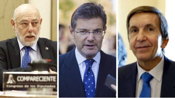 De izquierda a derecha, el fiscal general del Estado, José Manuel Maza, el ministro de Justicia, Rafael Catalá, y el fiscal jefe de Anticorrupción, Manuel Moix