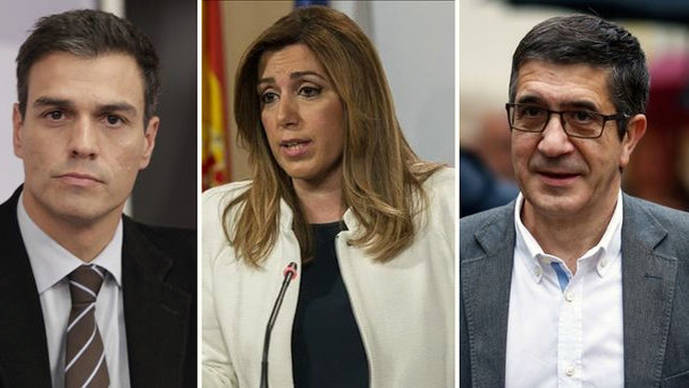 Los candidatos a la secretaría general del PSOE: Pedro Sánchez, Susana Díaz y Patxi López