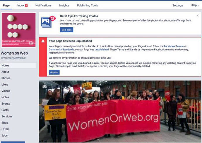 Access Denied: Facebook blocks abortion pill provider’s page for ‘promotion of drug use’