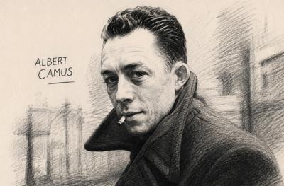 (Albert Camus, en su fotografía más icónica. Imagen creada con IA)