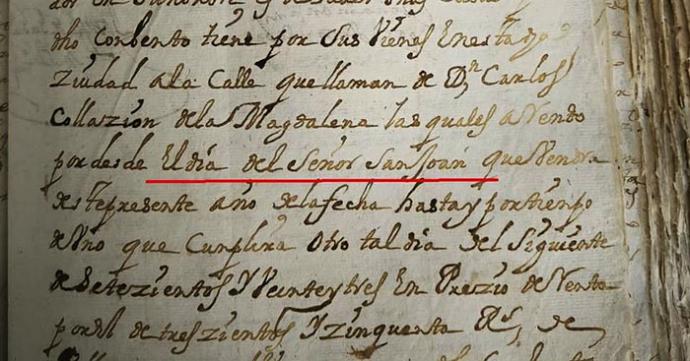 Fragamento de escritura de arrendamiento que emitió el escribano público José de Góngora el 3 de junio de 1722 