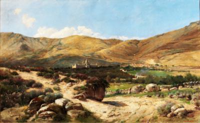 Encuentro con Octavio Uña y Mercedes Fernández Antón, con la sierra de Guadarrama y el alto de Malagón al fondo