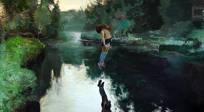 Íñigo Navarro guía una visita a su exposición de pintura en el Museo Lázaro Galdiano