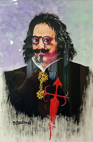 Miguel Medina. Versión del retrato de Velázquez. (2026) Minotipo intervenido. 70 X 50 Cms.