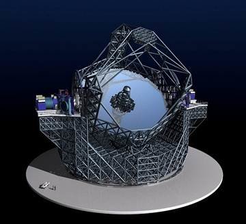 En la foto de cabecera podemos ver las instalaciones del observatorio de Cerro Paranal. Sobre estas líneas, una representación de lo que sería la estructura del E-ELT. Nótese el increíble tamaño de la construcción comparada con un automóvil. El telescopio equipará un espejo de 42 metros de diámetro y tendrá una altura de más de 80 metros.