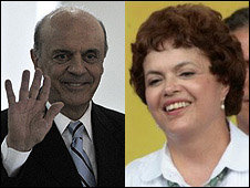 Serra (I) todavía no ha sido nombrado candidato por su partido, Rousseff lo fue el mes pasado.

